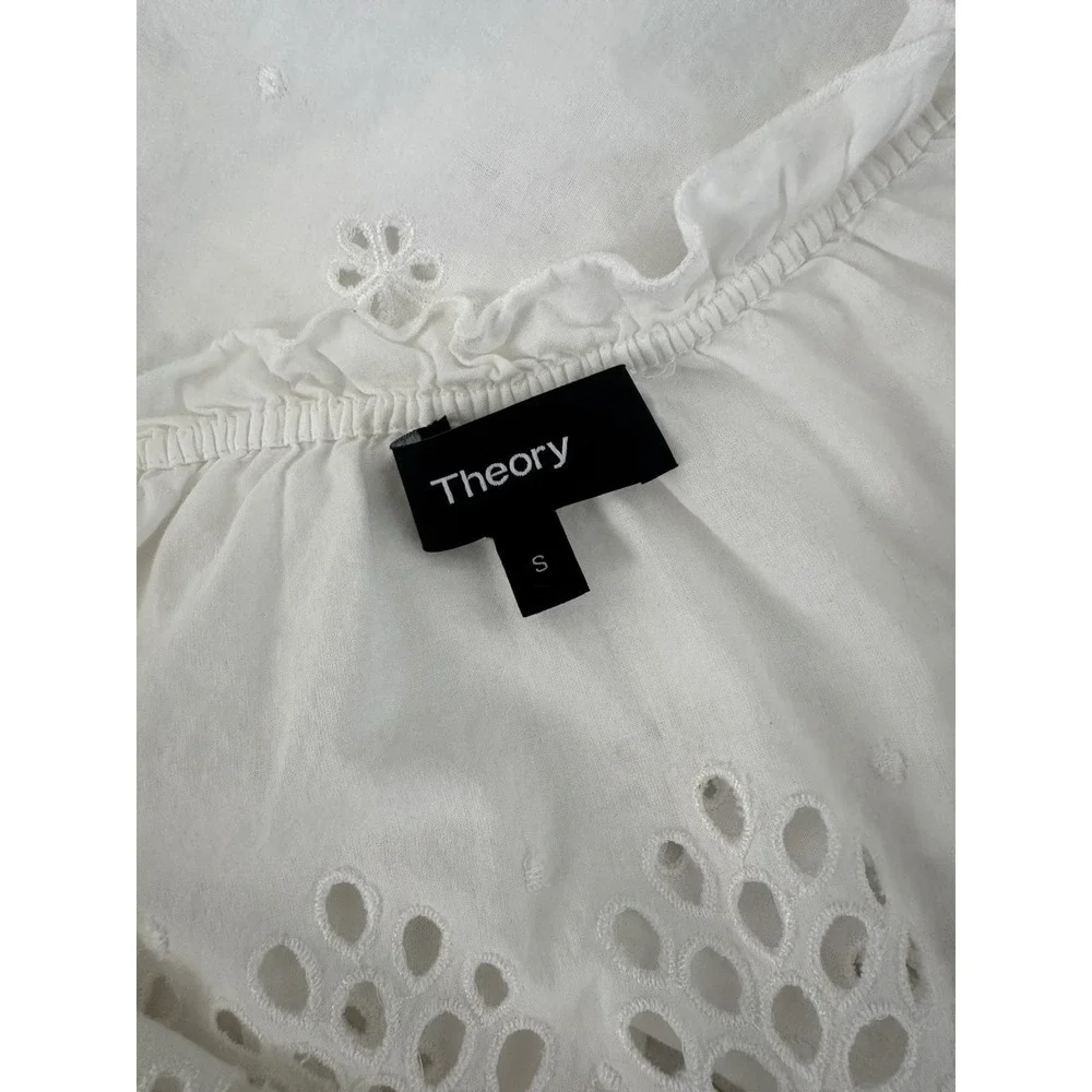 Theory Maryana Vintage Eyelet Blouse Jacket Small‎ White Boho Tassels Airy L/S